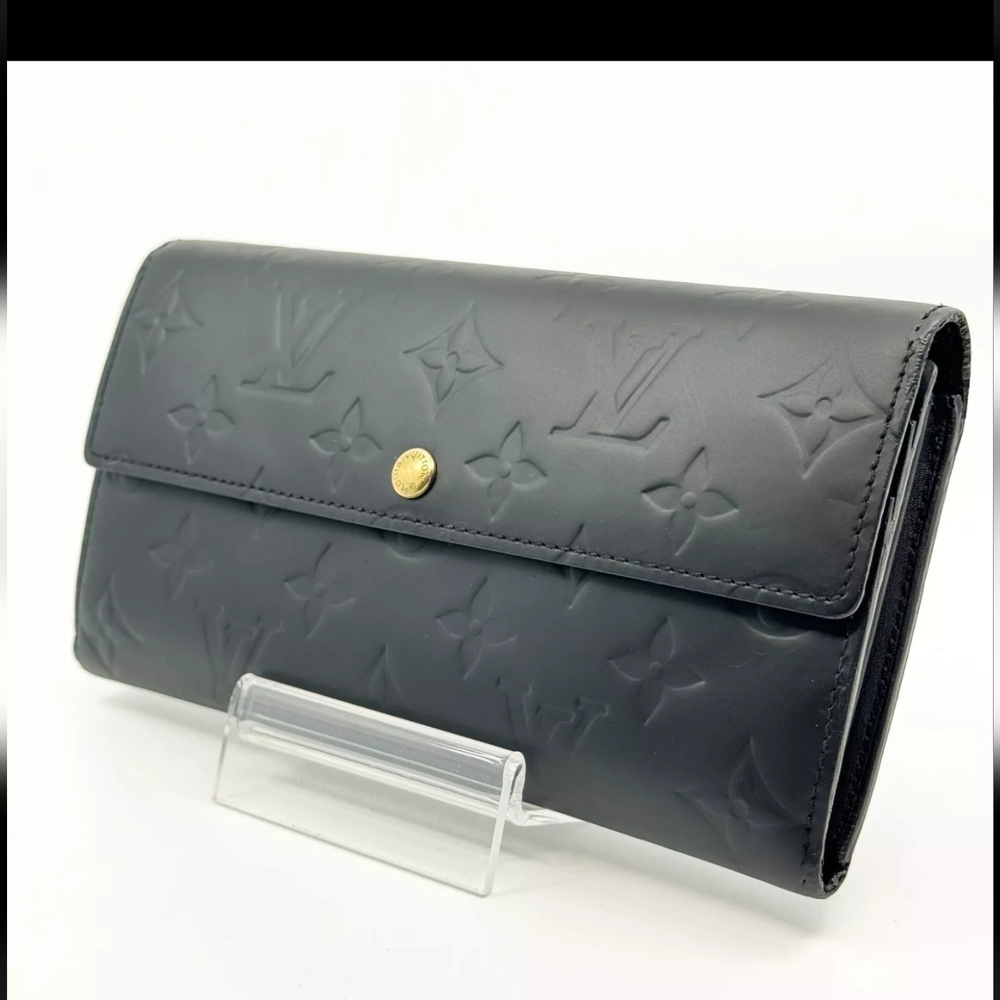 LOUIS VUITTON Monogram Mat Portefeuille Sarah Wallet LV Black Auth
